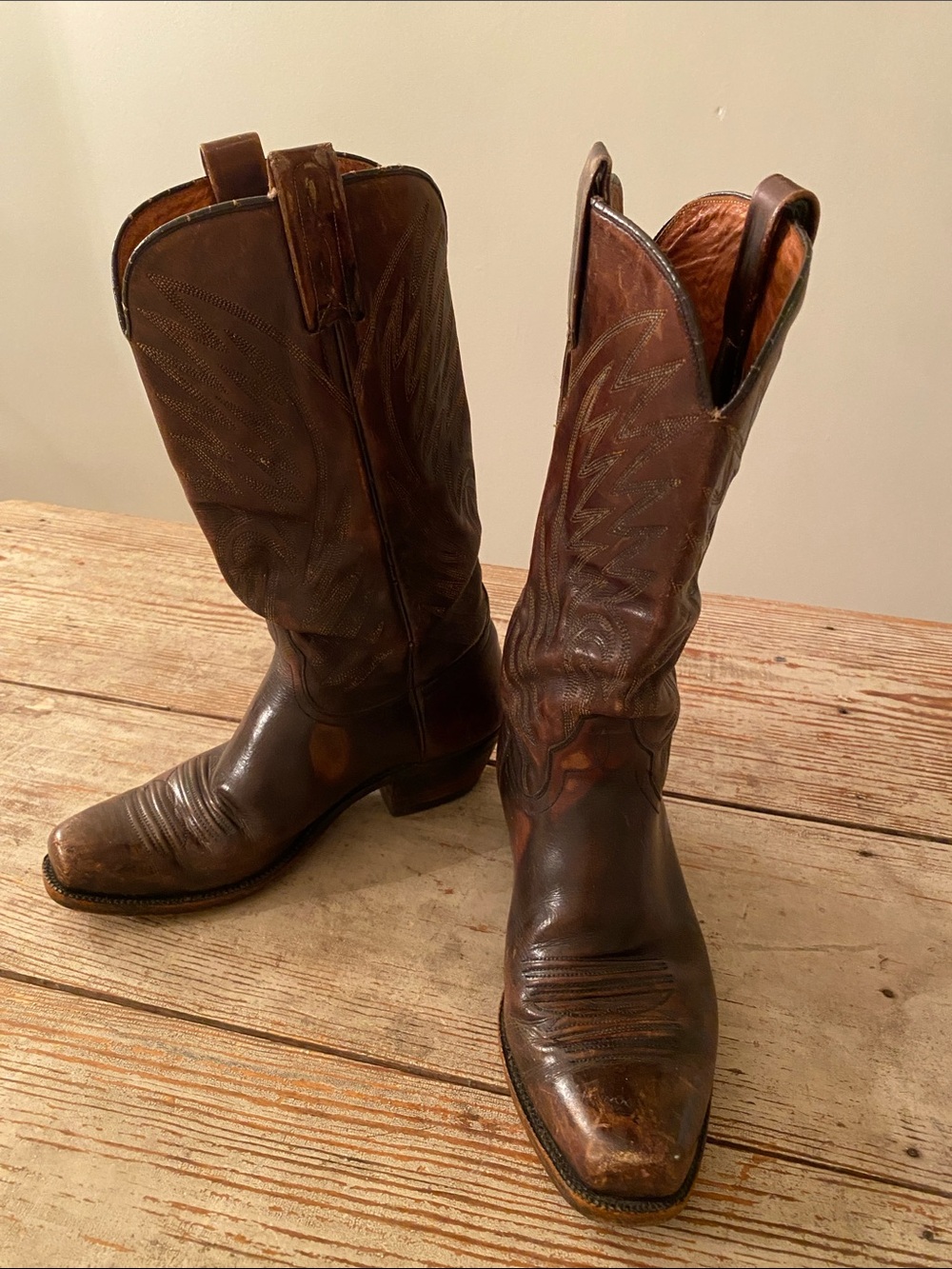 Dan Post Brown Leather Western Cowboy Boots - Pull-On Stitch Detail